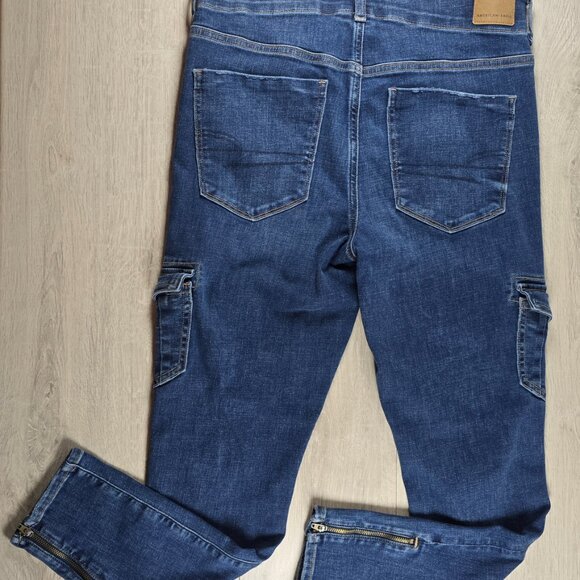 American Eagle Womens Jeans Blue Denim Cargo Zip Ankle Stretch Comfort Size 12 - Picture 2 of 9